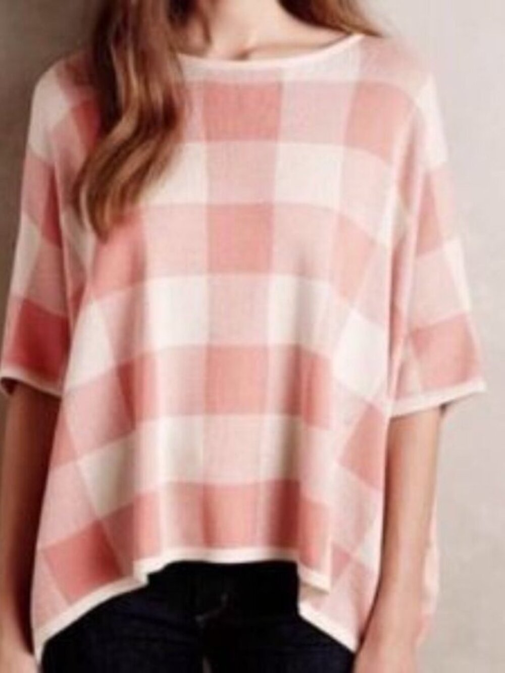 La Casita de Wendy VTG Anthro Plaid Gingham Checkered Oversized Sweater